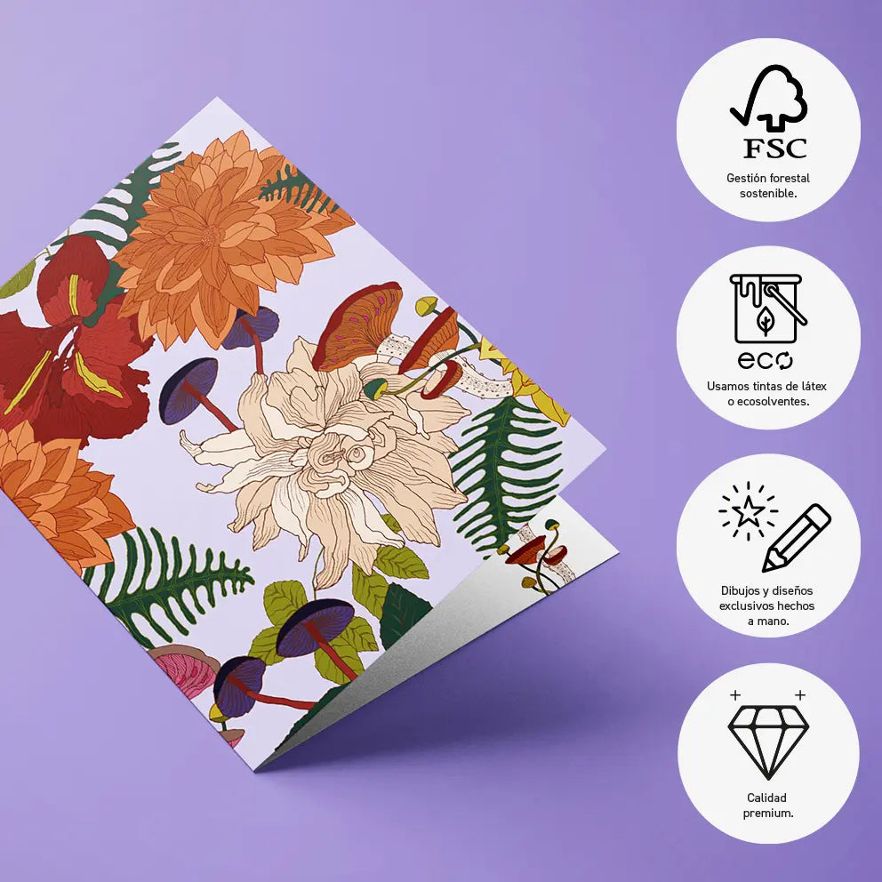 Paquete de 10 tarjetas de felicitación A5 (sobres prémium) Botanic Lila