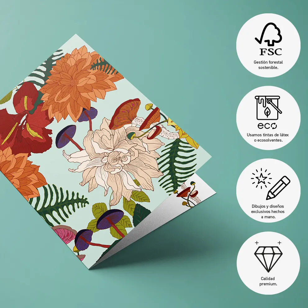 Paquete de 10 tarjetas de felicitación A5 (sobres prémium) Botanic turquesa