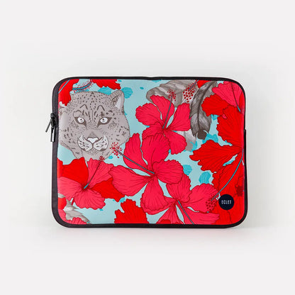 Funda para ordenador portátil de 13” y 15” de neopreno o porta documentos Hibisco Salvaje turquesa.