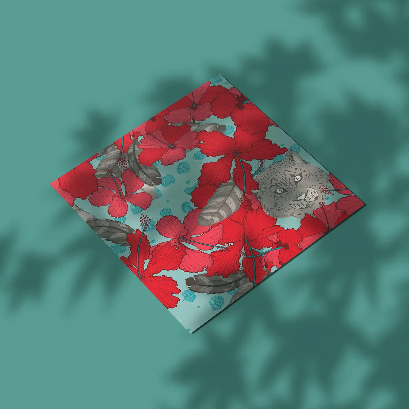 Paquete de 10 tarjetas de felicitación 14.1x14.1cm (sobres prémium) Hibisco salvaje turquesa